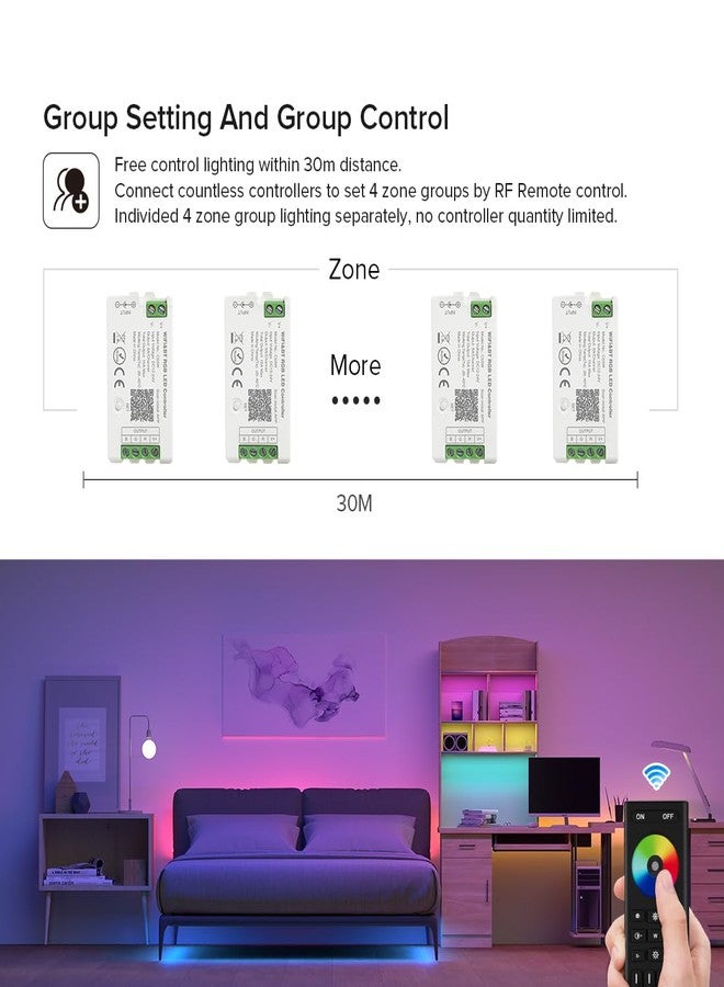BTF-LIGHTING 5050SMD FCOB COB RGBW RF Remote Control RC03RFB &1PCS C04RF Controller Kit 4-Zone RF 2.4GHz Wireless Remote Group Control for 5pin RGB(+V R G B W) LED Strips DC5V DC12V DC24V - Image 3