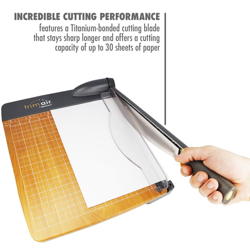 Westcott 12'' TrimAir Wood Guillotine Paper Cutter & Paper Trimmer, 30 Sheet (15106) - Image 5
