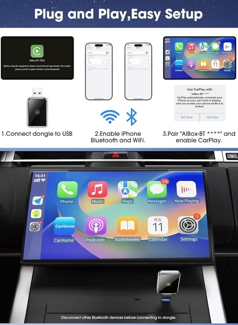 Wireless CarPlay Adapter for iPhone,Fast and Stable Connection for 2015 and up Built-in,Bluetooth 5.3, 5.8GHz, Aluminum Design, USB/Type-C, No Latency - Image 4