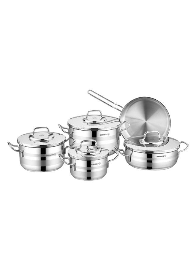 ASTRA 9 PCS STAINLESS STEEL COOKWARE SET | STAINLESS STEEL POTS AND PANS SET | INDUCTION COMPATIBLE POTS AND PANS SET - KA2050 SILVER