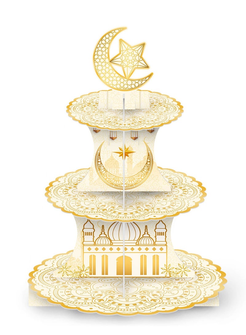 3 Tier Eid Ramadan Cupcake Stand With 12 Cupcake Toppers and Wrappers - view 2