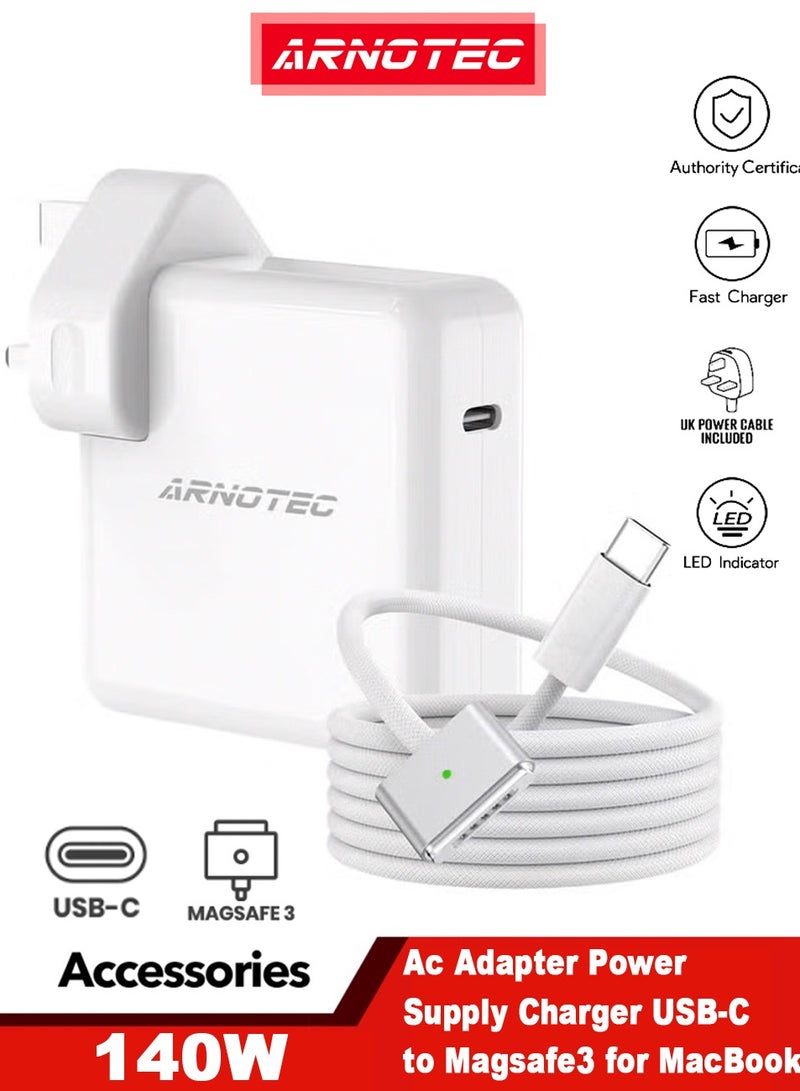 ARNOTEC Macbook Pro Charger 140W usb c to Magsafe 3 cable LED indicator Super Fast Charger Power Adapter for MacBook Pro 14-inch 16-inch 2021 2023 M1 M2, MacBook Air 13-inch 15-inch M2 M3 2023 2024 Other devices Applicable - Image 1