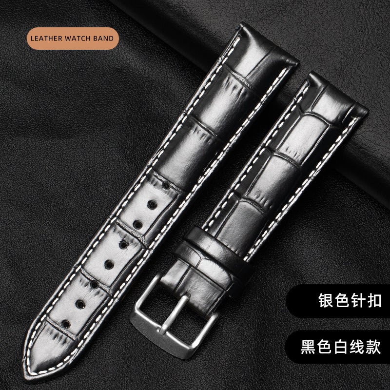 Factory wholesale double-sided leather strap first layer cowhide metal pin buckle men's and women's leather watch chain accessories square buckle - Image 1
