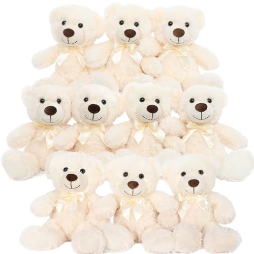 MorisMos 10Pcs Teddy Bears Bulk Baby Shower, 14inch Cute Teddy Bear Stuffed Animals Plush, Small Stuffed Bears on Centerpiece Baby Shower, White - Image 1