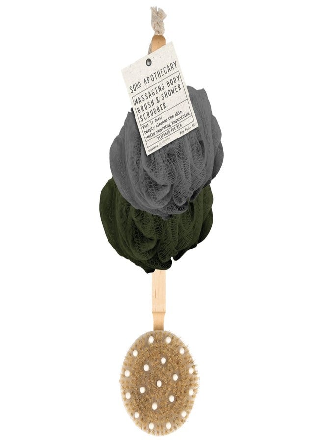 BLKSMITH Dry Massaging Brush and 2 Loofahs for Men - Shower Scrubber for Body, Deeply Cleanse Skin, Remove Impurities - Bath Loofa & Dry Brushing Body Brush for Lymphatic Drainage (Green - Navy - Image 1