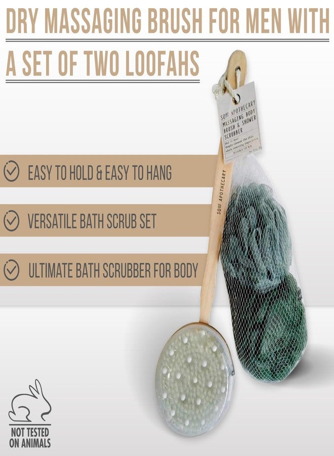 BLKSMITH Dry Massaging Brush and 2 Loofahs for Men - Shower Scrubber for Body, Deeply Cleanse Skin, Remove Impurities - Bath Loofa & Dry Brushing Body Brush for Lymphatic Drainage (Green - Navy - Image 3