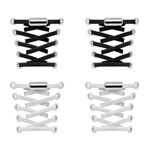 Gozaqe No Tie Elastic Shoe Laces,2 Pairs,Elastic Shoe Laces for Kids,Adult and elderly,Screw Capsule Shoe Clasp,Suitable for Sports Shoes,Casual Shoes,Hiking Shoes,Etc(Black+White) - Image 1