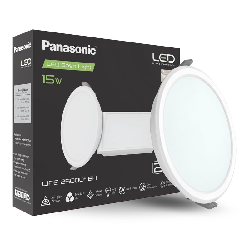 Panasonic 15 Watt LED PC Downlighter, Round False Ceiling Downlight for Home, Office with Cutout 150mm, Cool White Ceiling Downlight (PDLM01157R3) - Image 1