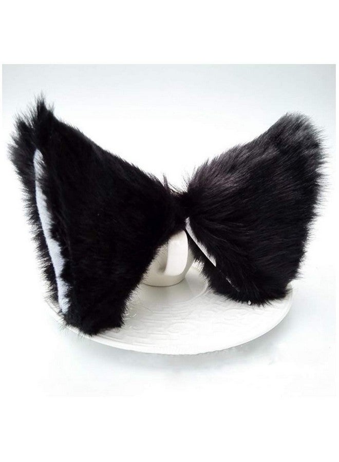 CBLUO Cat Ears Hair Clips Halloween Kitty Fox Ears Barrettes Women Furry Kitten Headpiece Hair Pins Cat Hairpin Headband Christmas Party Decoration Cosplay Costume Cute Hair Accessories Black With White - Image 1