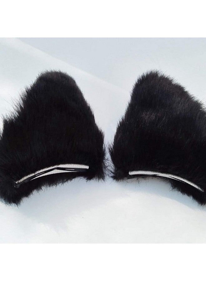 CBLUO Cat Ears Hair Clips Halloween Kitty Fox Ears Barrettes Women Furry Kitten Headpiece Hair Pins Cat Hairpin Headband Christmas Party Decoration Cosplay Costume Cute Hair Accessories Black With White - Image 5