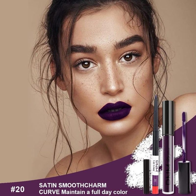 Amy's Diary 2Pcs Dark Purple Lip Liner and Lipstick Matte Makeup Set, Darkest Eggplant Plum 24H With Liner Set, Matt Liquid Long Lasting Mate Dark Berry (#20) - Image 2