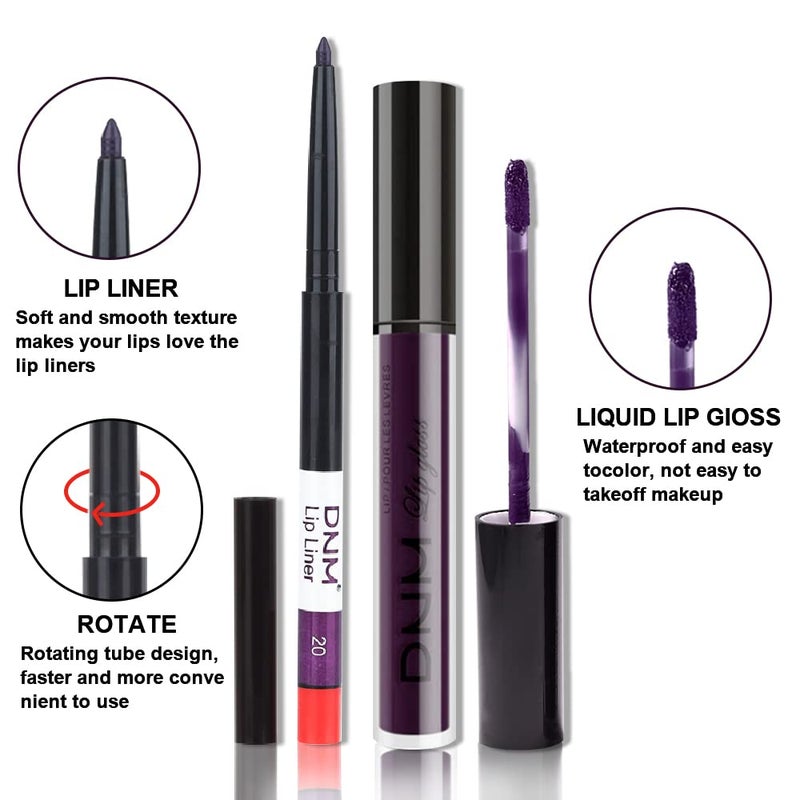 Amy's Diary 2Pcs Dark Purple Lip Liner and Lipstick Matte Makeup Set, Darkest Eggplant Plum 24H With Liner Set, Matt Liquid Long Lasting Mate Dark Berry (#20) - Image 3