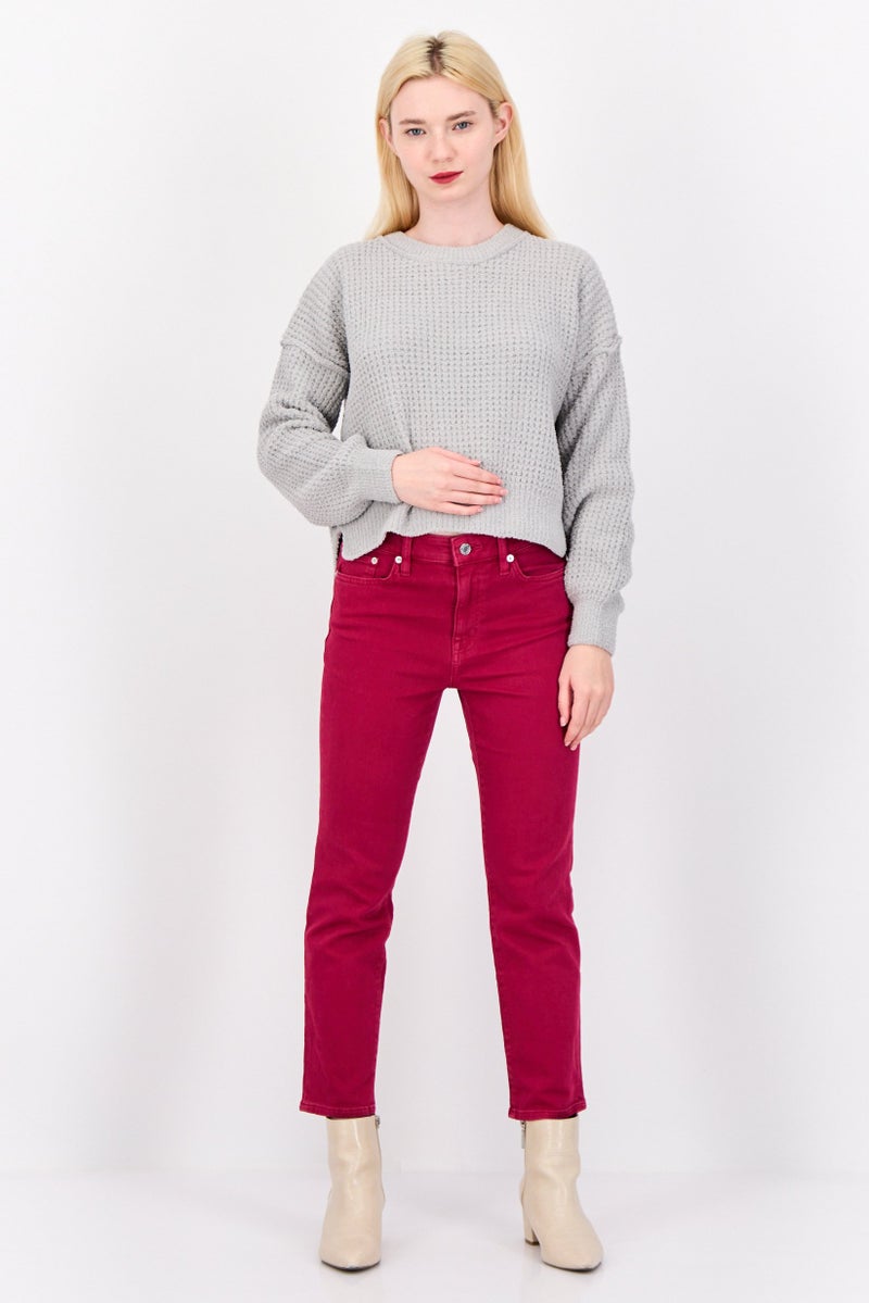 Pink Rose Women Crew Neck Knitted Sweater, Pastel Grey - Image 4