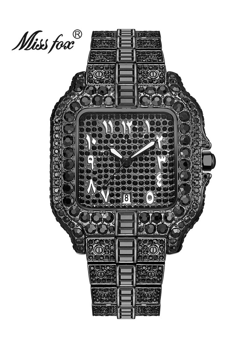 MISS FOX Men's Full Diamond Luxury Watch High-End Elegant Waterproof Luminous Shining Exquisite Timepiece - Image 1