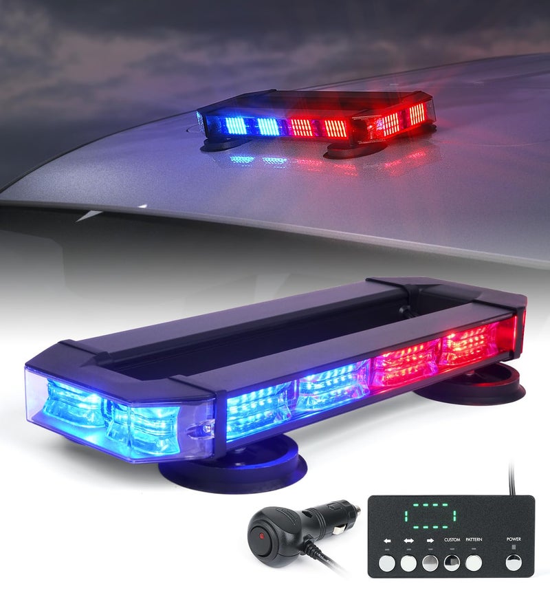 LUMENIX Rooftop Strobe Beacon Lights Bar Red Blue LED Emergency Police Traffic Lightbar with Heavy-Duty Magnetic Base Safety Warning Flashing Cop Light for Trucks First Responder Vehicles Patrol - Image 1