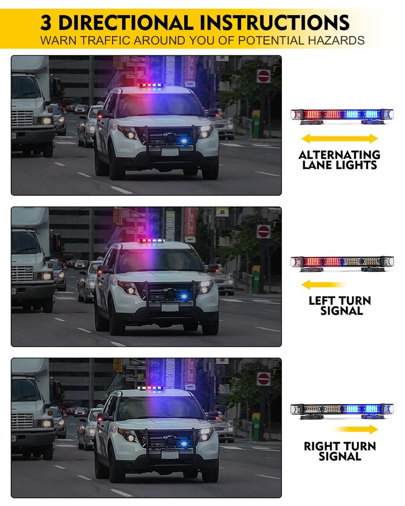 LUMENIX Rooftop Strobe Beacon Lights Bar Red Blue LED Emergency Police Traffic Lightbar with Heavy-Duty Magnetic Base Safety Warning Flashing Cop Light for Trucks First Responder Vehicles Patrol - Image 5