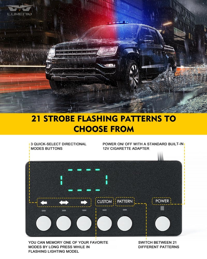 LUMENIX Rooftop Strobe Beacon Lights Bar Red Blue LED Emergency Police Traffic Lightbar with Heavy-Duty Magnetic Base Safety Warning Flashing Cop Light for Trucks First Responder Vehicles Patrol - Image 4