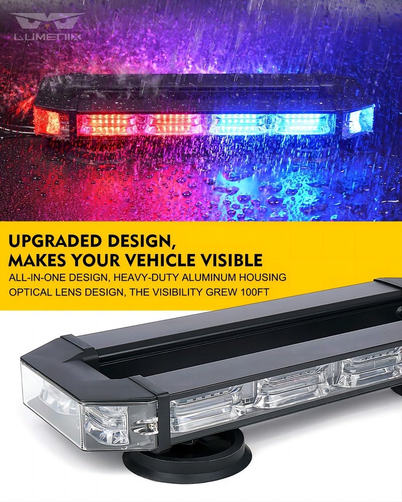 LUMENIX Rooftop Strobe Beacon Lights Bar Red Blue LED Emergency Police Traffic Lightbar with Heavy-Duty Magnetic Base Safety Warning Flashing Cop Light for Trucks First Responder Vehicles Patrol - Image 2