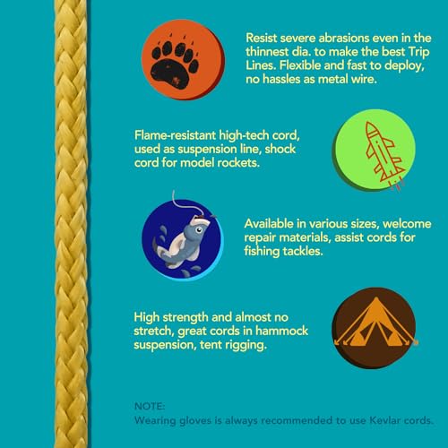 emma kites 100% Kevlar Braided String Utility Cord 30Ft 1500Lb Abrasion Flame Resistant, Tactical Survival Fishing Assist Cord Model Rocket Paracord Trip Line Camping Cordage - Image 3