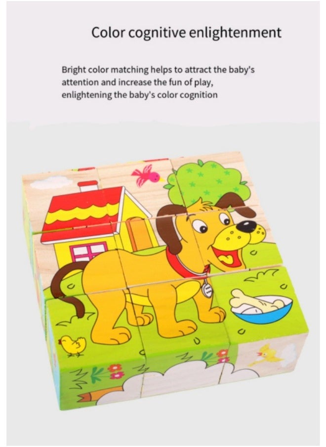 null - Toddler Wooden Toys Six Sided Picture Jigsaw Puzzles Building Blocks Toys Children's Educational Building Blocks Toys - Image 1