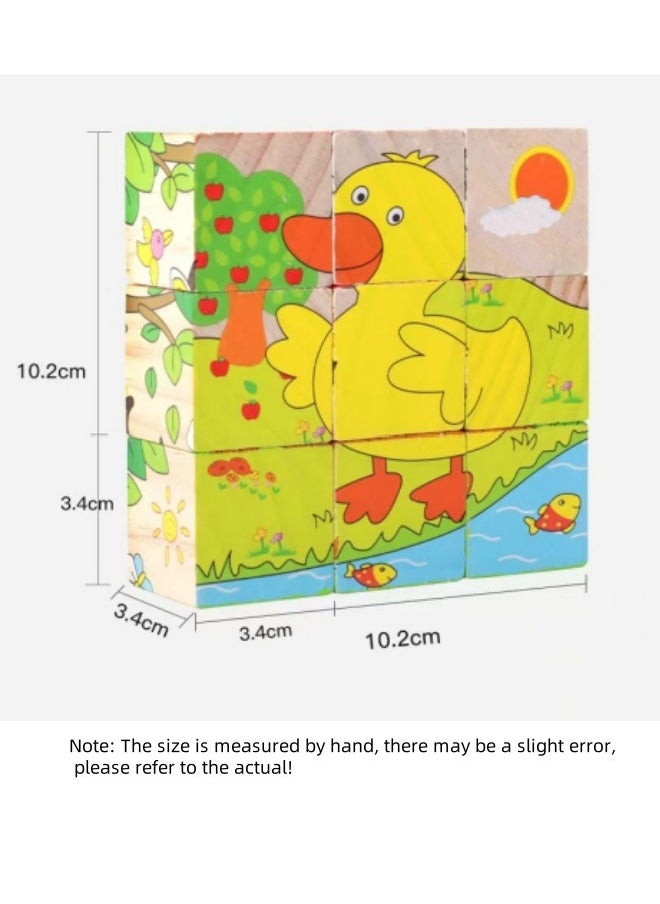 null - Toddler Wooden Toys Six Sided Picture Jigsaw Puzzles Building Blocks Toys Children's Educational Building Blocks Toys - Image 1