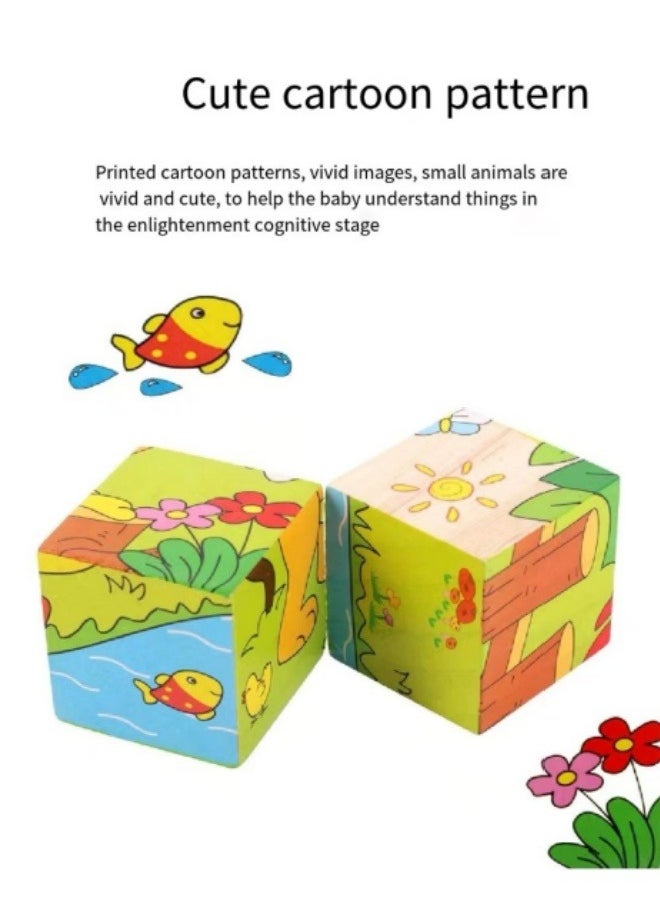 null - Toddler Wooden Toys Six Sided Picture Jigsaw Puzzles Building Blocks Toys Children's Educational Building Blocks Toys - Image 1