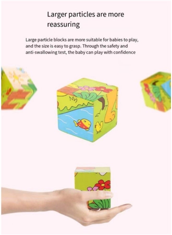 null - Toddler Wooden Toys Six Sided Picture Jigsaw Puzzles Building Blocks Toys Children's Educational Building Blocks Toys - Image 1
