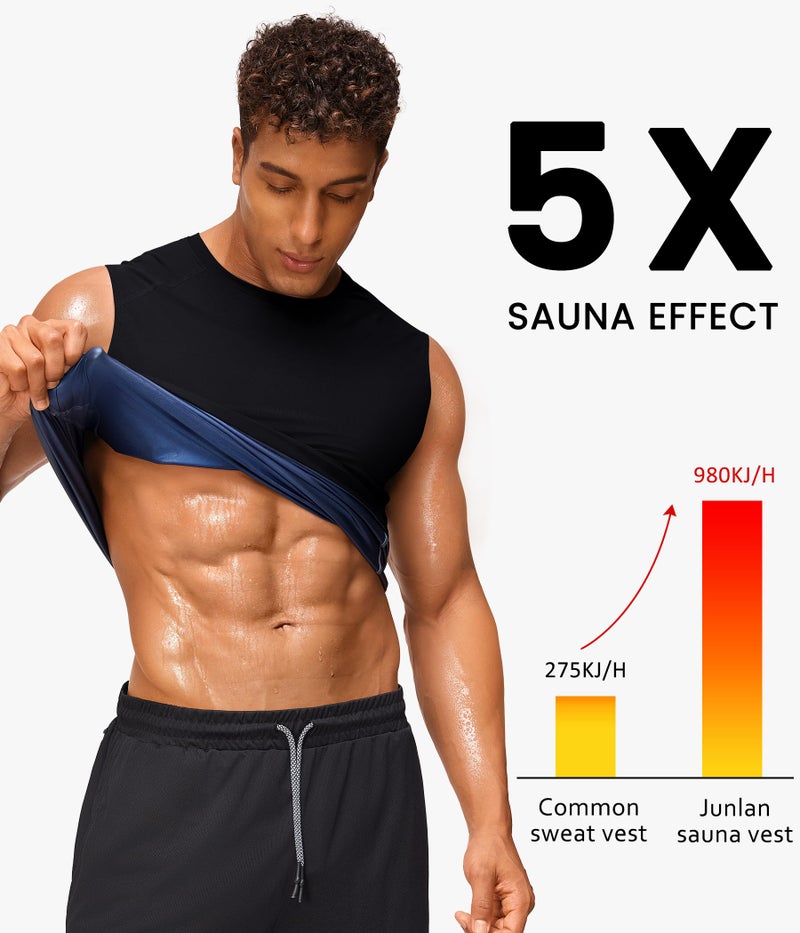 Junlan Sauna Shirt for Men - Waist Trainer Sweat Vest Gym Top for Gym Workout(Black,Large) - Image 3