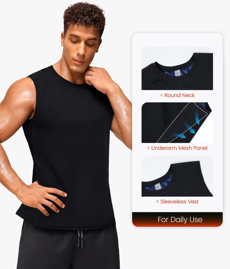 Junlan Sauna Shirt for Men - Waist Trainer Sweat Vest Gym Top for Gym Workout(Black,Large) - Image 2