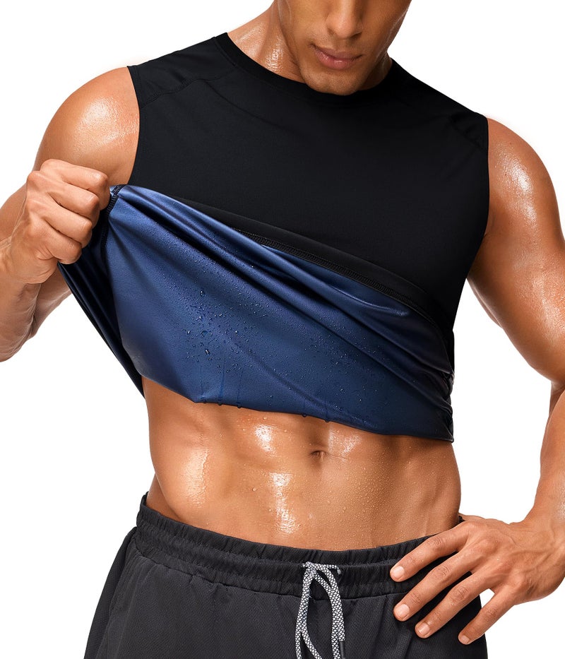 Junlan Sauna Shirt for Men - Waist Trainer Sweat Vest Gym Top for Gym Workout(Black,Large) - Image 1