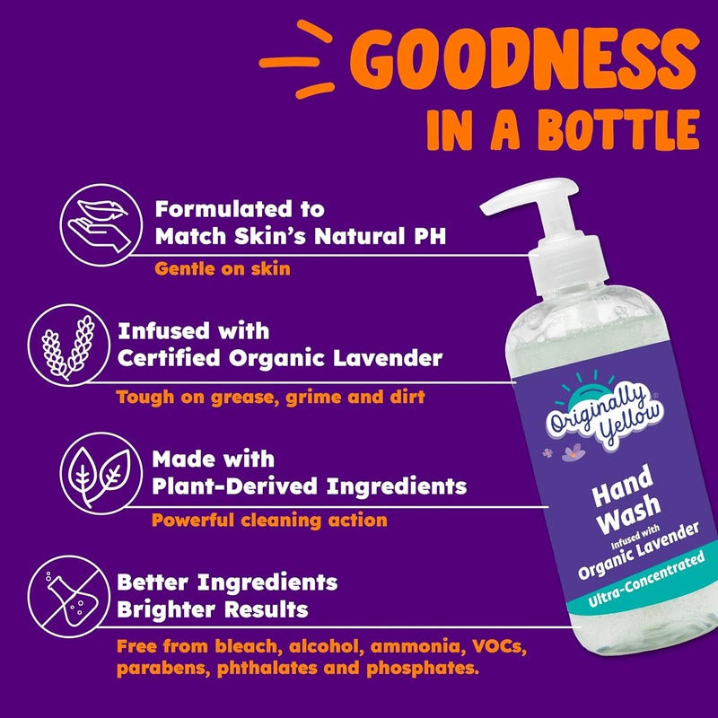 Originally Yellow Organic Lavender Infused Hand Wash All Natural Liquid Hand Soap Dispenser, Baby Safe and Pet Safe Plant Based Organic Soap 470ML 2 PACK - Image 2