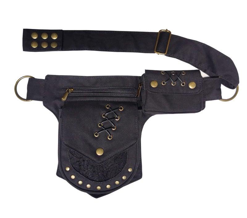 Larswon Renaissance Bag Leg Pouch for Women Renaissance Belt Festival Hip Thigh Pack for Women Bag Black - Image 1