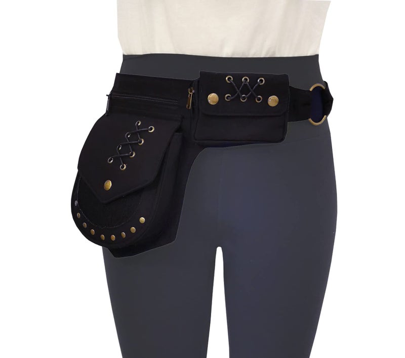 Larswon Renaissance Bag Leg Pouch for Women Renaissance Belt Festival Hip Thigh Pack for Women Bag Black - Image 2