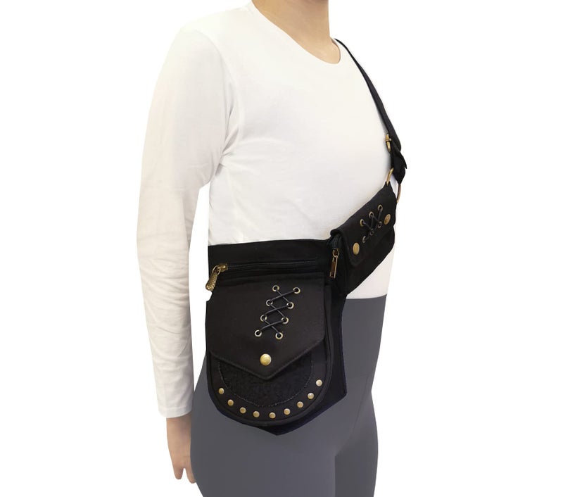 Larswon Renaissance Bag Leg Pouch for Women Renaissance Belt Festival Hip Thigh Pack for Women Bag Black - Image 4