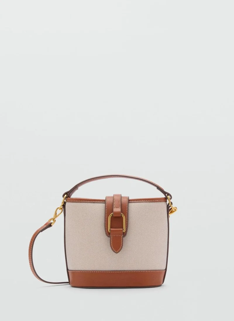 MANGO Contrasting Canvas Bucket Bag