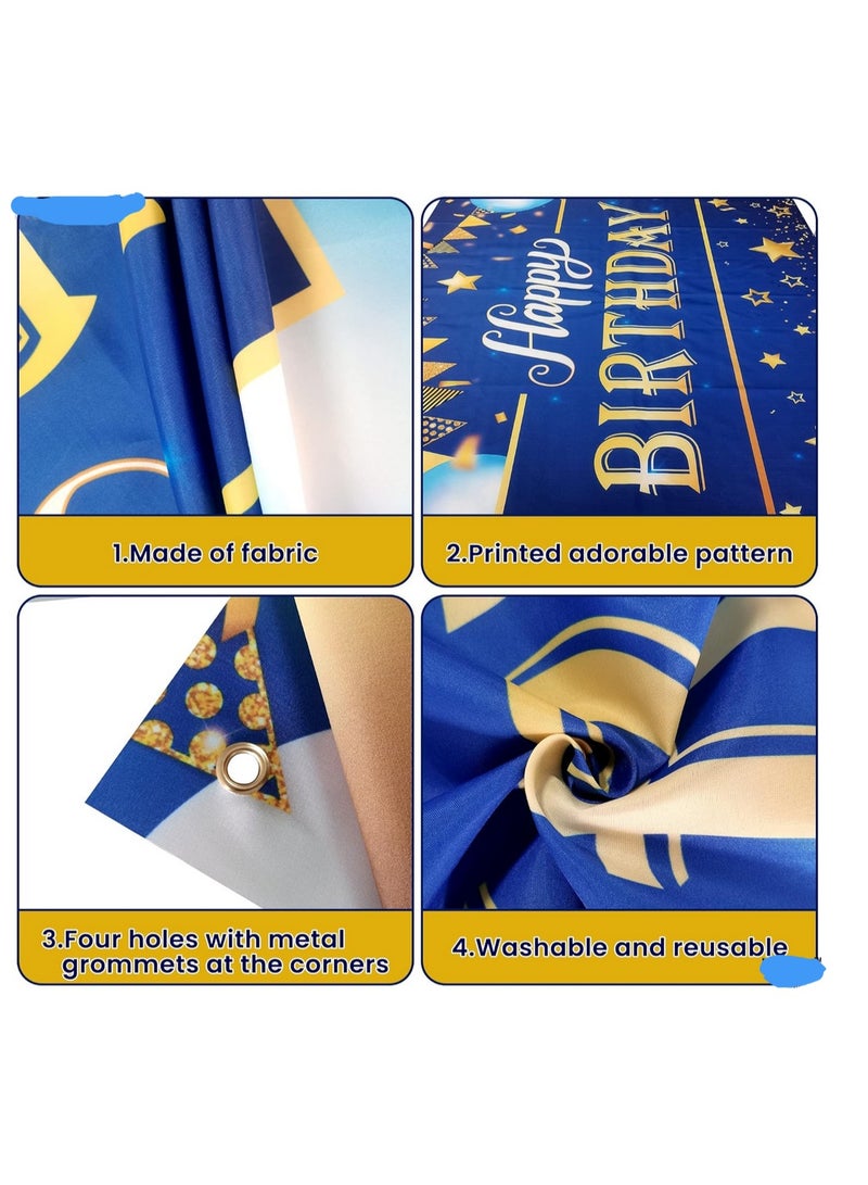 XtraLarge Gold and Blue Happy Birthday Banner - 72x44 Inch | Blue and Gold Birthday Backdrop for Happy Birthday Decorations | Party Decorations for Men and Women - Image 3