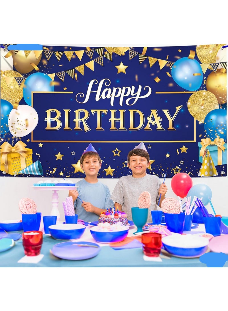 XtraLarge Gold and Blue Happy Birthday Banner - 72x44 Inch | Blue and Gold Birthday Backdrop for Happy Birthday Decorations | Party Decorations for Men and Women - Image 5