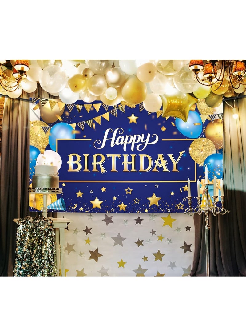XtraLarge Gold and Blue Happy Birthday Banner - 72x44 Inch | Blue and Gold Birthday Backdrop for Happy Birthday Decorations | Party Decorations for Men and Women - Image 4