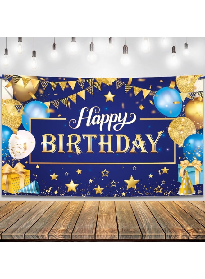 XtraLarge Gold and Blue Happy Birthday Banner - 72x44 Inch | Blue and Gold Birthday Backdrop for Happy Birthday Decorations | Party Decorations for Men and Women - Image 1