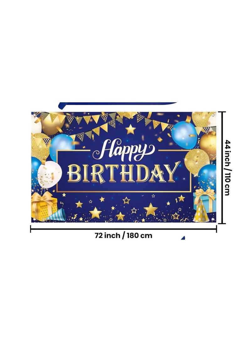 XtraLarge Gold and Blue Happy Birthday Banner - 72x44 Inch | Blue and Gold Birthday Backdrop for Happy Birthday Decorations | Party Decorations for Men and Women - Image 2