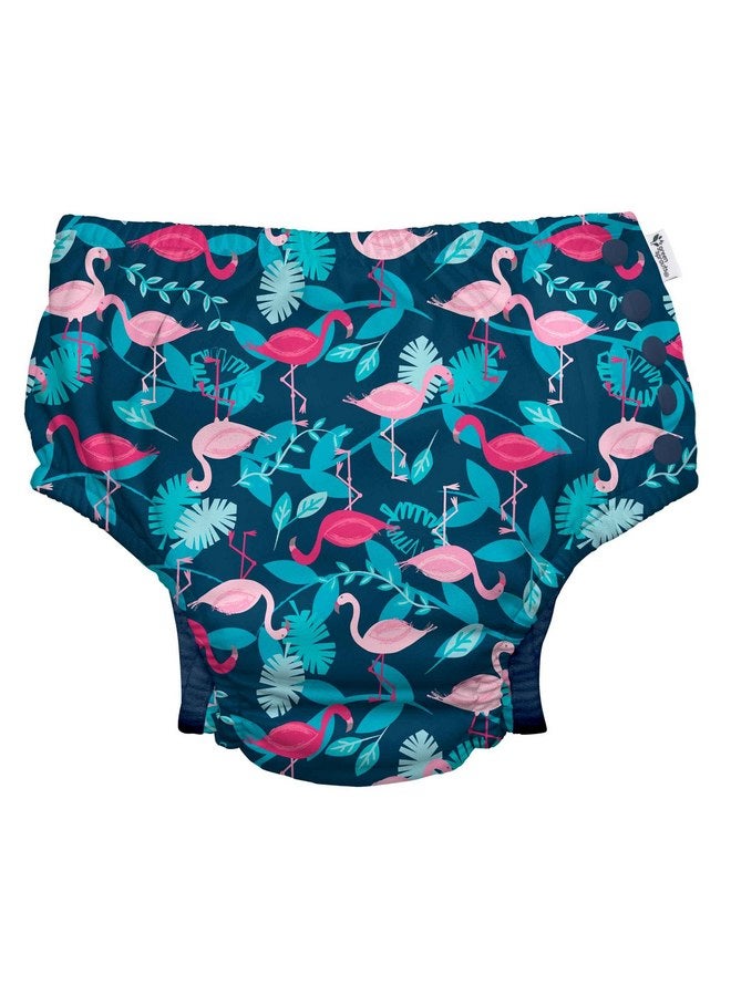 green sprouts i play. by green sprouts Reusable, Eco Snap Swim Diaper with Gussets, UPF 50, Patented Design, STANDARD 100 by OEKO-TEX Certified - Navy Flamingos - 12 mo