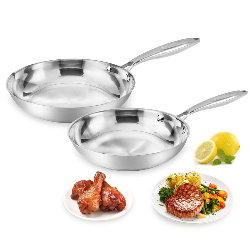 Fry Pan Set of 2  8  10 TriPly Stainless Steel Frying Pan Oven  Dishwasher Safe Classic Cooking Pan Cookware