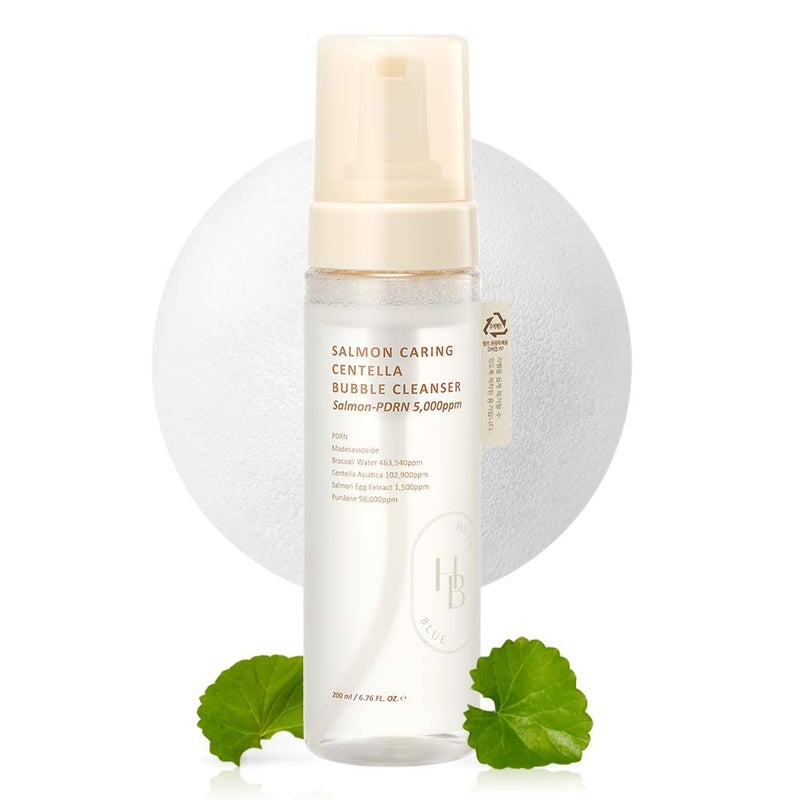 HEVEBLUE Salmon Caring Centella Bubble Cleanser - Salmon PDRN, pH 5.5, Salmon Egg Extract, Centella, Moisturizing, Balancing, Pore Cleansing, Low Irritation, Hypoallergenic, Sensitive Skin - Image 1