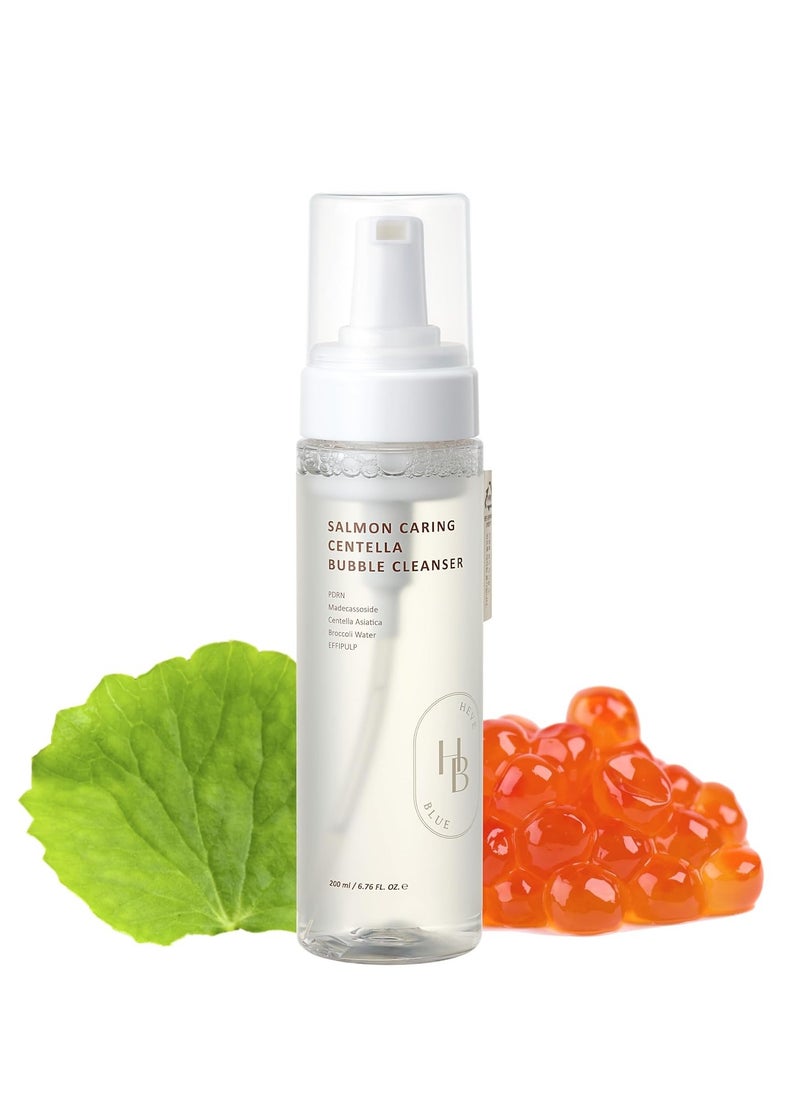 HEVEBLUE Salmon Caring Centella Bubble Cleanser - Salmon PDRN, pH 5.5, Salmon Egg Extract, Centella, Moisturizing, Balancing, Pore Cleansing, Low Irritation, Korean Skincare, Hypoallergenic, Valentine  - Image 1