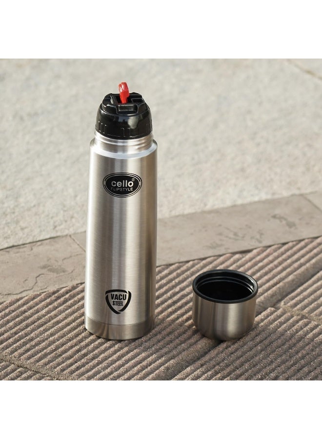 Cello Flip Style Stainless Steel Bottle with Thermal Jacket (1000ml, Silver) - Image 2