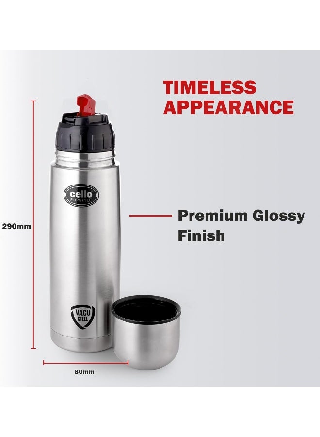 Cello Flip Style Stainless Steel Bottle with Thermal Jacket (1000ml, Silver) - Image 5