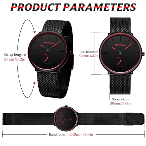 FIZILI Mens Watches Ultra-Thin Minimalist Waterproof-Fashion Wrist Watch for Men Unisex Dress with Stainless Steel Mesh Band-Red Hands (New) - Image 4