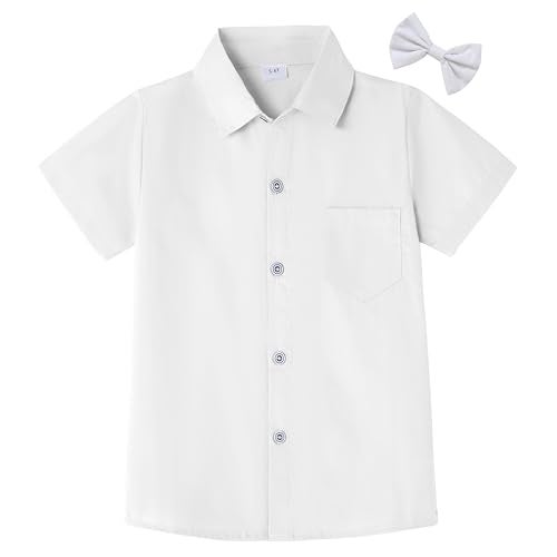 DISAUR Boys Dress Shirts Size 9-10 Years White Boys Short Sleeve Button Down Shirt - Image 1