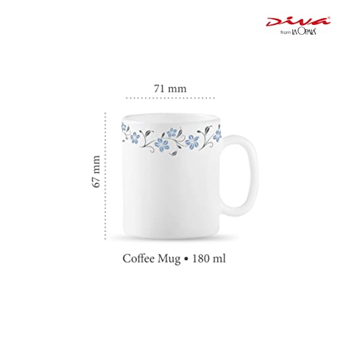 La Opala Diva, Opal Glass Coffee Mug Set Cylinder Regular 6 Pcs, Grace Blue, White, Standard - 180 Ml - Image 2