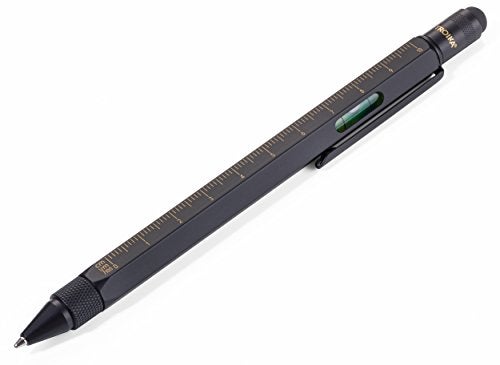 Troika CONSTRUCTION Multitasking Ballpoint Pen - PIP20/BG - Black/Gold - Centimetre and Inch Ruler - 1:20 m and 1:50 m Scale - Spirit Level - Slotted and Phillips Screwdriver - Stylus - Image 1
